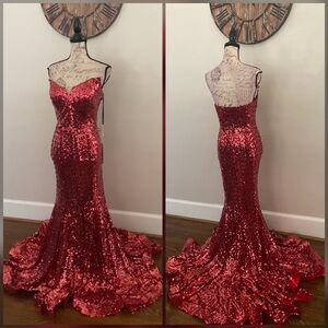 Portia & Scarlett sparkly red mermaid pageant gown, formal dress or evening gown